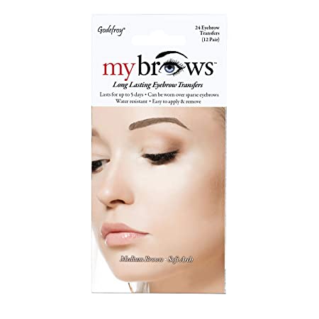 Godefroy MyBrows Long Lasting Eyebrow Transfers, Soft Arch, Medium Brown, 12-Pairs of Brows