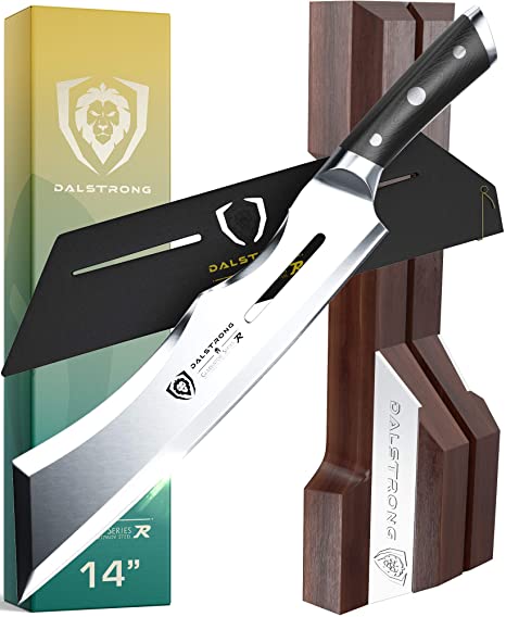 DALSTRONG Heavy Duty Butcher Breaking Knife - 14" Cleaver - Gladiator Series R - The 'Annihilator' - 7CR17MOV High Carbon Steel - G10 Handle - w/ Stand & Sheath