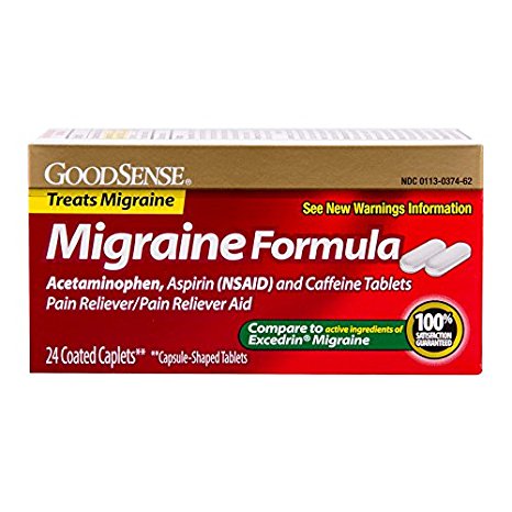 GoodSense Migraine Formula Caplets, Acetaminophen, Asprin (NSAID) and Caffeine Tablets, 24-count
