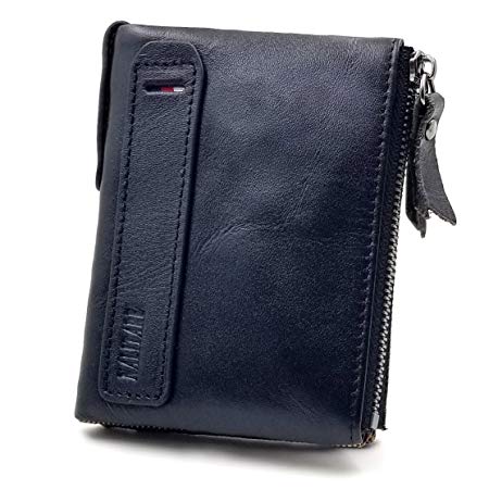 Mens' Wallet RFID Blocking Genuine Leather Credit Card Holder Wallet / Large Zip Coin Pocket Purse (Black)