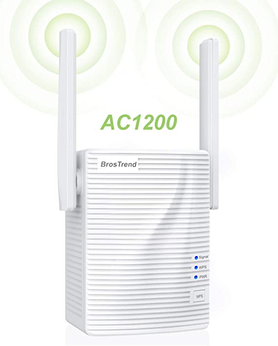 BrosTrend 1200Mbps WiFi Extender Repeater Range Extender WiFi Booster for Home, Coverage up to 1200 sq.ft, Simple Setup, Work with Any WiFi Routers