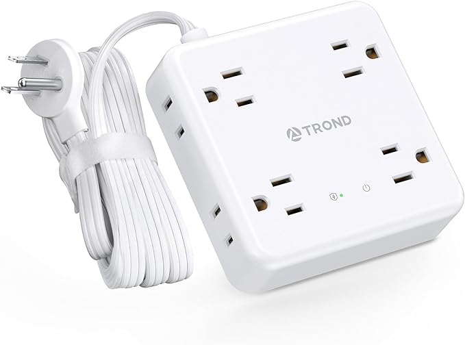 TROND Power Strip Surge Protector, Flat Plug Extension Cord 1625W, 8 Widely-Spaced Outlets, 5FT Ultra Thin Cord, 1440J Surge Protection, Desk Charging Station for Home, Office, Dorm Room, White