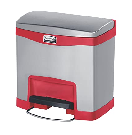 Rubbermaid Commercial Slim Jim Stainless Steel Front Step-On Wastebasket, 4-gallon, Red (1901983)