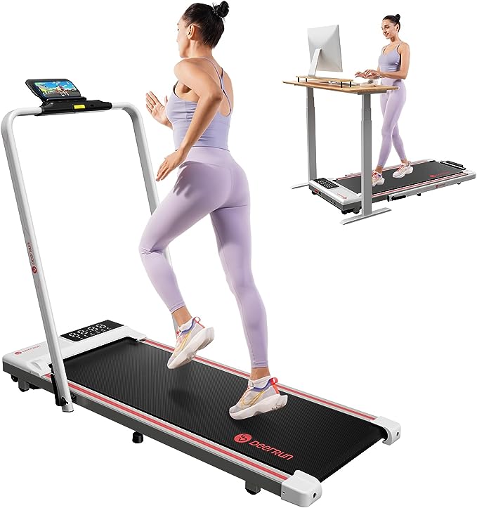 DeerRun 3 in 1 Folding Treadmills for Home, 3.0HP Powerful and Quiet Under Desk Treadmill, 300 lbs Capacity Foldable Walking Pad with Remote Control and Space Saving, Free Installation