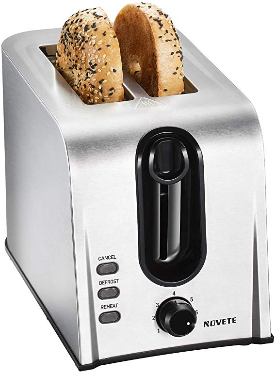 Toaster 2 Slice Best Rated Prime, NOVETE Retro Style Brushed Stainless Steel Toaster, 1.5’’ Extra-Wide Slot, 7 Shade Settings, Defrost/Reheat/Cancel Functions, Compact Bread Toaster for Breads/Bageles