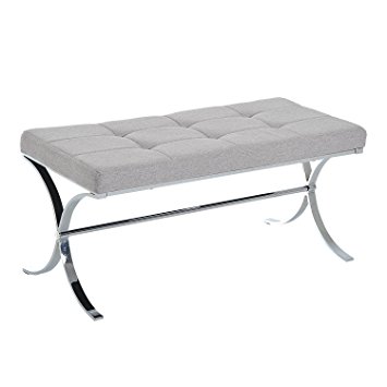 HomCom 39” Contemporary Tufted Linen Curved Leg Entryway Bench (Fabric, Gray)