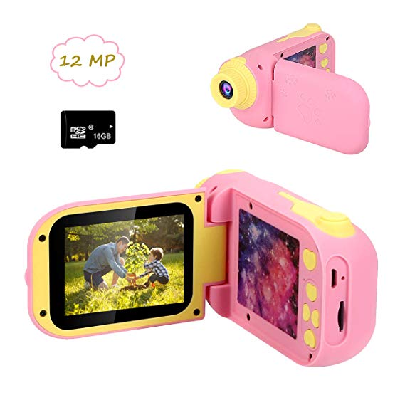 Cocopa Kids Camera Digital Camera for Girls Rechargeable 1080P 12MP Toy Cameras 2.4 Inch 16 GB Card Included Toys Birthday Gifts for Girls Boys 3 4 5 6 7 8 Years Old Girls Toddlers Pink
