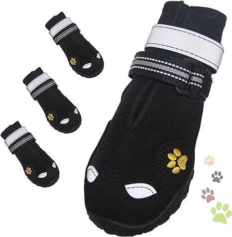 Dog Shoes, FISHOAKY Dog Shoes for Large Dogs, Anti Slip Dog Boots & Paw Protectors for Winter Snowy and Summer Hot Pavement, 4 Pack Dog Booties Waterproof for Large Size Dogs with Black (Size 8)