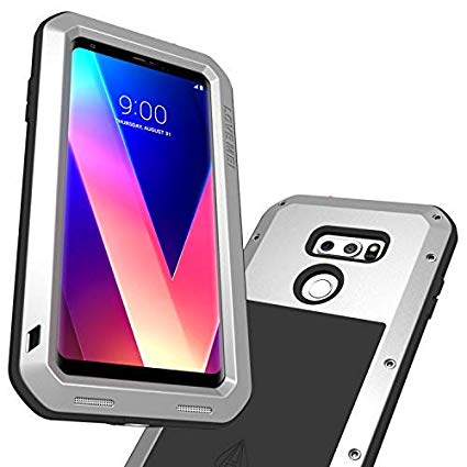 LOVE MEI Phone Armour Series for LG V35 ThinQ Case Full Body Protection Sturdy Cover Wireless Charging Soft Flexible Silicone Rubber with Glass Screen Protector (Silver)