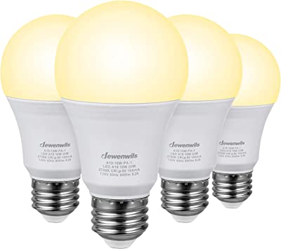 DEWENWILS 4-Pack Dimmable LED A19 Light Bulb, Soft White Light with Warm Glow, 800 Lumen, 2700K, 10W (60 Watt Equivalent), E26 Medium Screw Base, UL Listed