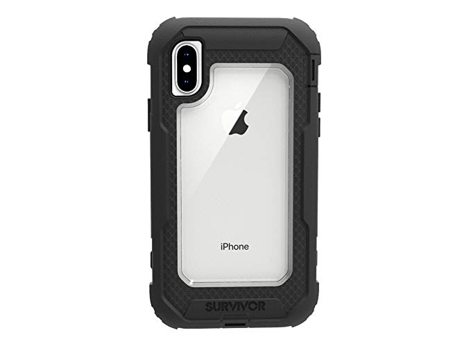 Griffin, iPhone X Rugged Case, Survivor All-Terrain with Belt Clip, Impact Resistant, 10 ft Drop Protection, Black/Clear