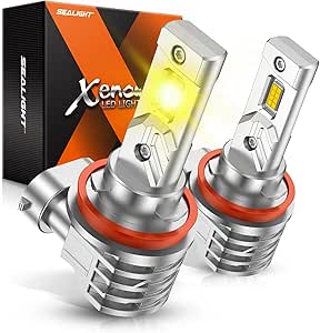 SEALIGHT H11 Fog Lights Bulbs or DRL 16000LM Brightness, H16/H8 Fog Lamps 3000K Amber Yellow Light Strong Penetration, 2024 Upgrade Liquid-cooled Copper Tubing H16 Fog Lights for Truck, Pack of 2