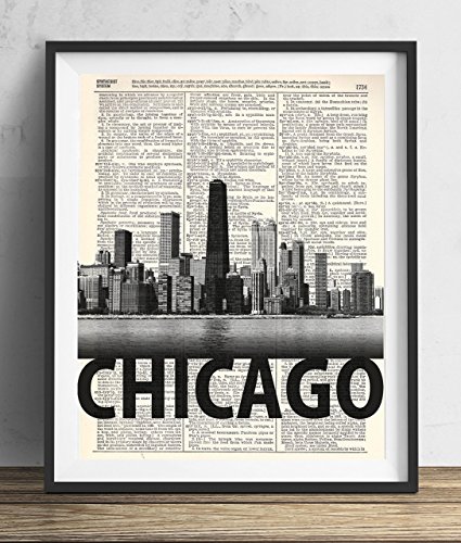 Chicago Skyline With Bold Name Dictionary Art Print 8x10