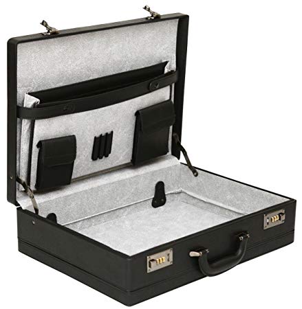 Mens Large Leather Look Attache Case Expanding Business Briefcase Bag