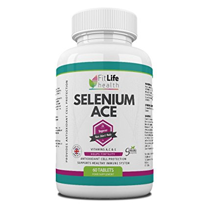 Selenium ACE Immune System Tablets By Fit Life Health - Top Quality Diet Supplement, With Vitamins A, C & E - Supports The Immune System And Provides Antioxidant Boost - Helps Maintain Thyroid Function And Benefits Reproduction And Fertility - High-Strength Formula - Two Month Supply - Take One Per Day To Improve Hair, Skin & Nails - Made in UK