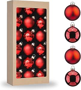 Amooca Christmas Glass Balls Decoration Festival Party Home Decors Holiday Xmas Tree Hanging Ornaments Set 18pc 1.8in Wine Red