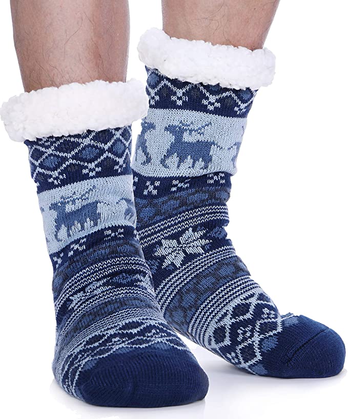 EBMORE Mens Slipper Fuzzy Socks Fluffy Winter Cabin Cozy Warm Soft Fleece Thick Comfy Gift Socks with Grips