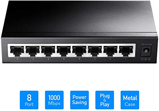 Cudy GS108 8-Port Gigabit Ethernet Unmanaged Switch - Desktop, Fanless, 10/100/1000Mbps Shielded Ports, Plug and Play, Sturdy Metal Housing