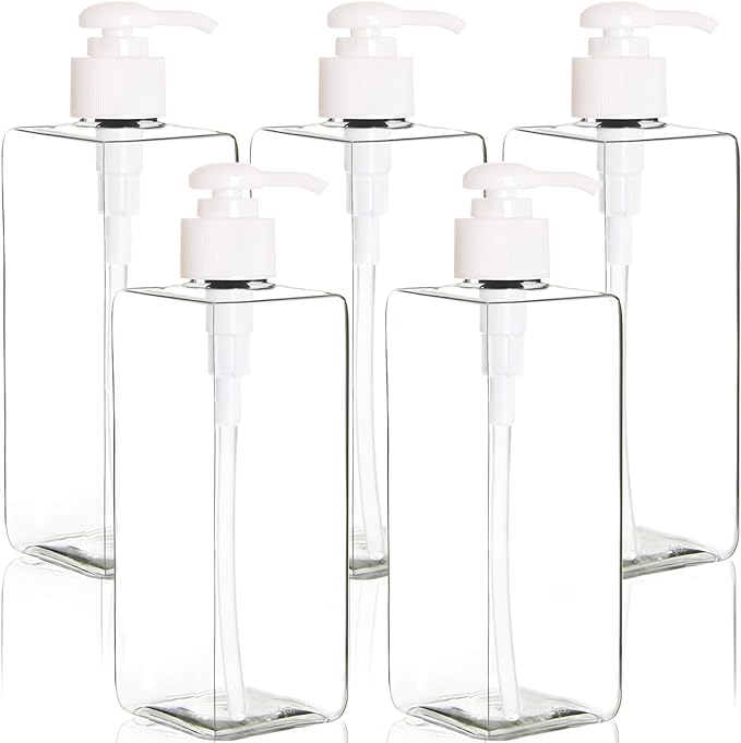 Youngever 5 Pack 500ml Plastic Pump Bottles, Clear Refillable Plastic Pump Bottles for Dispensing Lotions, Shampoos,