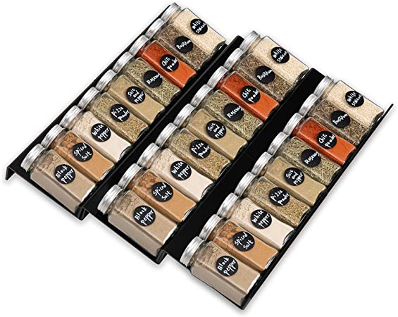 Spice Jars Organizer Expandable Spice Drawer Organizer Seasoning jars Organizer Spice Rack Tray—3 Tiers Countertop Spice Drawer for Kitchen Drawers/Cabinets