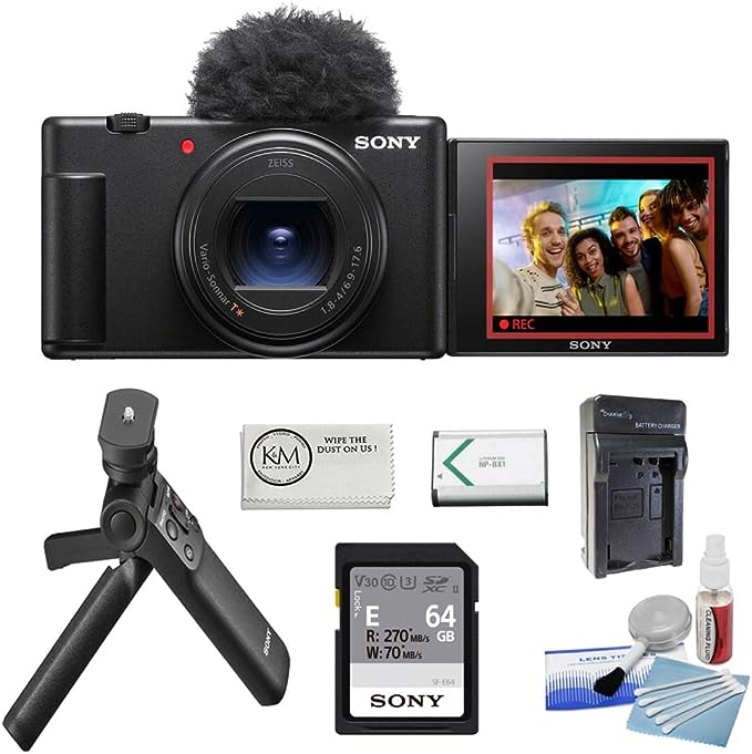 Sony ZV-1 II Digital Camera | Black Bundled with Sony Vlogger Accessory Kit   NP-BX1 Battery   Battery Charger   Microfiber Cleaning Cloth   Camera Cleaning Kit (6 Items)