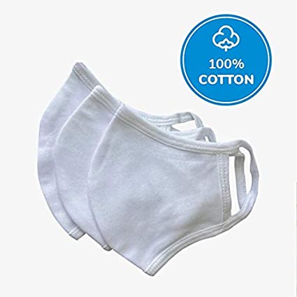GRATINO Cotton Face Breathing Mask - Anti Dust 100% White Cloth Protector for Outdoor Activities - Reusable and Washable Cotton Face Mask with Comfortable Earloop for Men and Women - 3 Packs