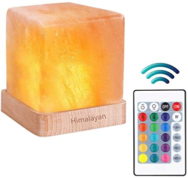 Natural Himalayan Cordless Salt Lamp Rock Crystal Rechargeable（Built-in Battery） Remote Control 15colours Decorative Present for Friend(Multi-Colored)