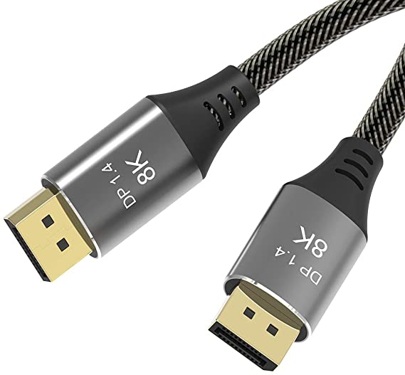 AKKKGOO 8K DisplayPort Cable 3.3ft Ultra HD DisplayPort 1.4 Male to Male Nylon Braided Cable, 7680x4320 Resolution, 8K@60Hz, 4K@144Hz, 32.4Gbps, HDP, HDCP for PC, Laptop, HDTV, DP to DP Cable (1M)