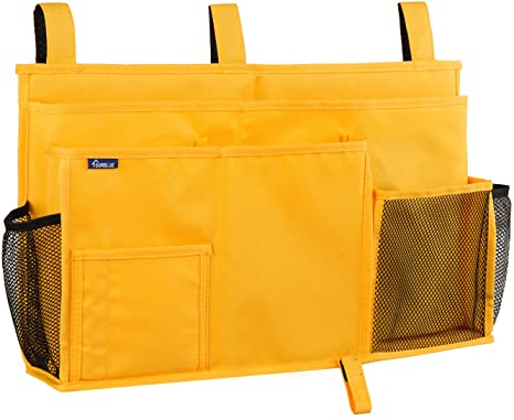 Surblue Bedside Caddy Hanging Bed Organizer Storage Bag Pocket for Bunk and Hospital Beds, College Dorm Rooms Baby Bed Rails,Camp (8 Pockets),Yellow