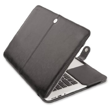 Mosiso MacBook Pro 13 inch Sleeve Premium PU Leather Folio Case Cover for MacBook Pro 133 A1278 with or without Thunderbolt Aluminum Unibody with CD-ROM Drive Black with One Year Warranty