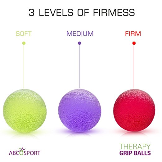 Therapy Grip Balls - Relieves Stresses & Strengthen Your Fingers, Palm, Forearms, Wrist - Hand Squeeze Exerciser - 3 Resistance Levels = Soft, Medium & Firm - Perfect Strengthening Kit for Work/Home