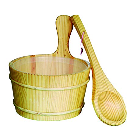 ALEKO WZ01 Pine Wood Sauna Bucket with Plastic Liner and Water Scoop