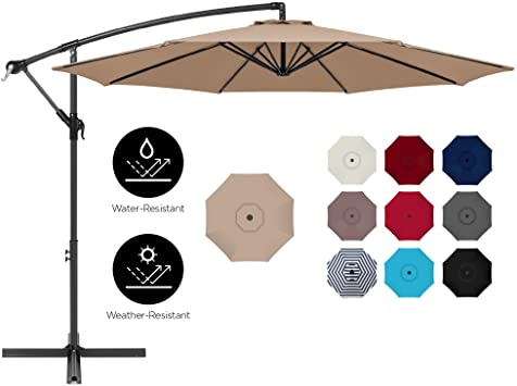 Best Choice Products 10ft Offset Hanging Outdoor Market Patio Umbrella w/Easy Tilt Adjustment - Tan