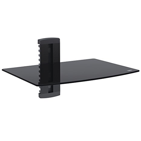 VonHaus Single Floating Black Shelf with Flat Black Wall Mount Bracket and Strengthened Tempered Black Glass | for DVD Player, Sky/Virgin Box, Games Consoles, TV Accessories, Speakers and More