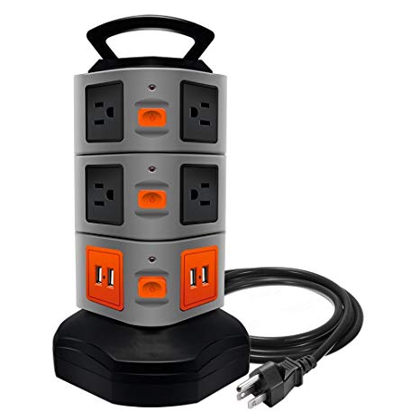 Surge Protector Power Strip, Lovin Product Safety Universal Electric Charging Station; with 10 Outlets 4 USB/Rotating Tower/ 6 feet Cord Wire Extension Power Strip Tower (10 Outlets 4 USB)