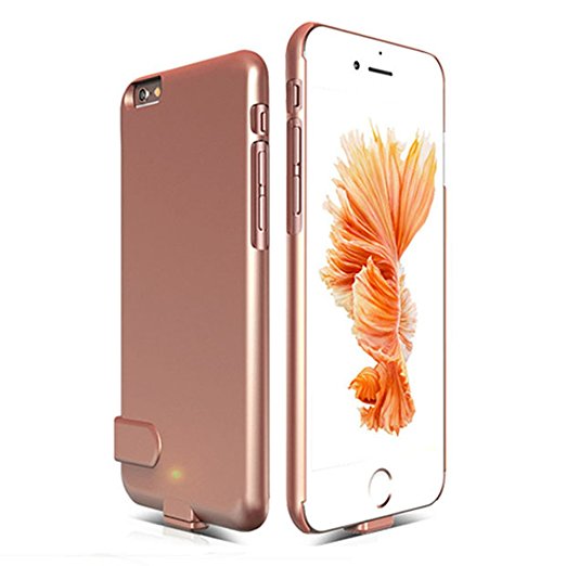 Battery Charger Cases, Ronten Ultra Slim 2000mAh Extended External Protective Portable Mobile Power Supply Battery Case Charger for iPhone 6 Plus/6S Plus (Rose Gold)