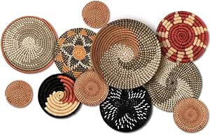 11 Pcs Boho Wall Basket Decor Decorative Bulrush Woven Basket Wall Decor Boho Wall Art Round Farmhouse Wall Hanging Baskets for Kitchen Rustic Home Christmas Decorations, Multi Sizes(Classic)