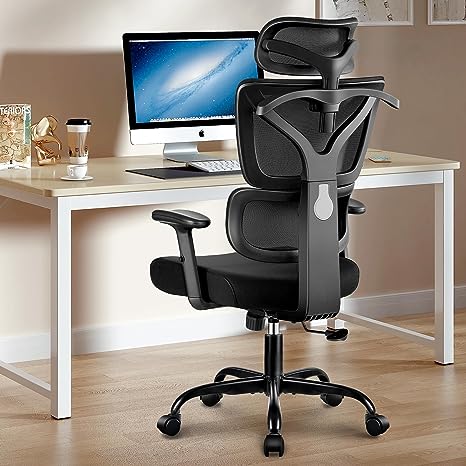 Winrise Office Chair Ergonomic Desk Chair, High Back Gaming Chair, Big and Tall Reclining Chair Comfy Home Office Desk Chair Lumbar Support Breathable Mesh Computer Chair Adjustable Armrests (Black)