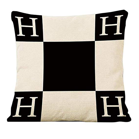 MOS H Pillow case Logo H Letter Classical Lattice Blend Cushion Cases Throw Pillowcase Pillow Cover for Sofa Bed 18 Inches × 18 Inches (H-Black)
