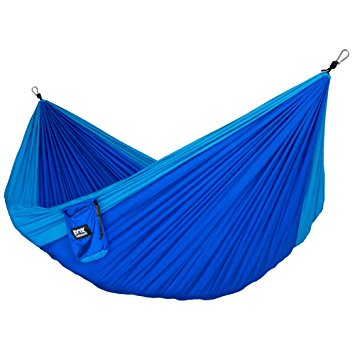 Neolite Double Camping Hammock - Lightweight Portable Nylon Parachute Hammock for Backpacking, Travel, Beach, Yard. Hammock Straps & Steel Carabiners Included