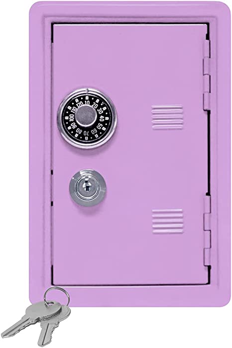 Kid's Coin Bank Locker Safe with Single Digit Combination Lock and Key - 7” High x 4” x 3.9” Lilac