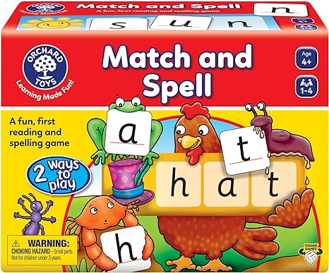 ORCHARD TOYS Moose Games Match and Spell Game. A Fun, First Reading and Spelling Game. 2 Ways to Play. Age 4 . 1-4 Players