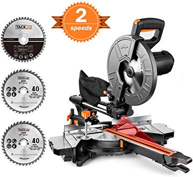 TACKLIFE Sliding Compound Miter Saw, Double Speed 3200/4500rpm, 2000W, 40T&48T Blades, 45° Bevel Cut with Laser Guide, Extensible Table, Dust Bag - EMS01A