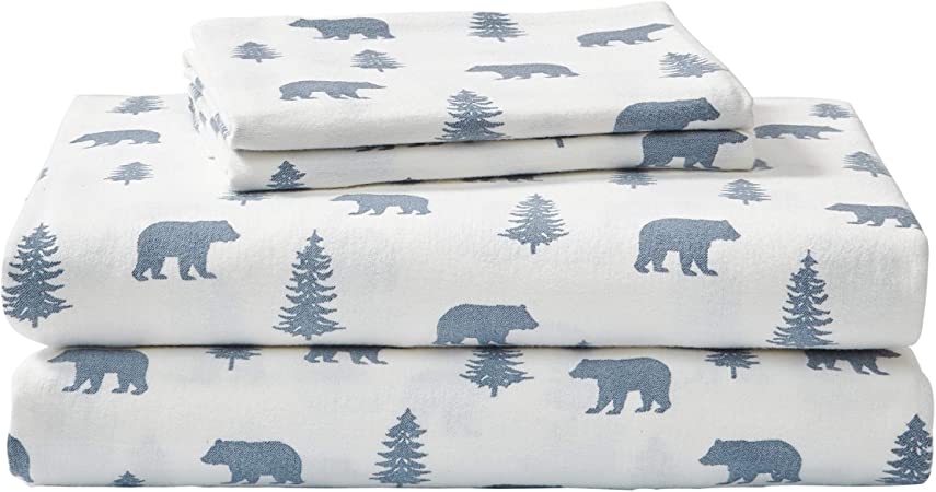 Eddie Bauer - Flannel Collection - 100% Premium Cotton Bedding Sheet Set, Pre-Shrunk & Brushed For Extra Softness, Comfort, and Cozy Feel, Twin, Bears and Trees