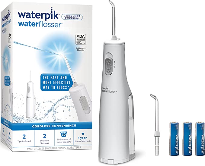 Waterpik Cordless Water Flosser, Battery Operated & Portable for Travel & Home, ADA Accepted Cordless Express, White WF-02