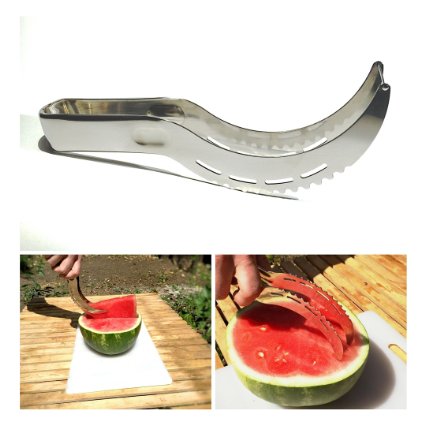 Watermelon Slicer Corer & Server Knife ★ Improved and Unique Stainless Steel Design for an Easy, Mess Free, Kid Friendly Kitchen ★ Dishwasher Safe Hypoallergenic Melon Cutter by Kitchen of the Sea