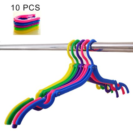 Travel Hangers XREXS 10pcs Plastic Foldable Travel Suit Coat Hangers with Anti-slip Grooves (10pcs assorted colors)