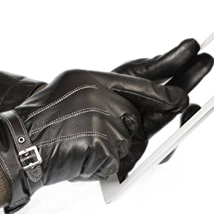 Vetelli Men's Winter Gloves / Black Leather Driving Gloves (Touchscreen Technology)