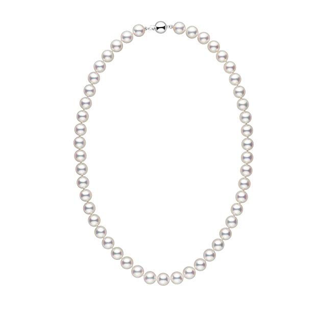 8.5-9.0 mm 18 Inch Natural White Hanadama Akoya Cultured Pearl Necklace 14K White Gold Ball Polished