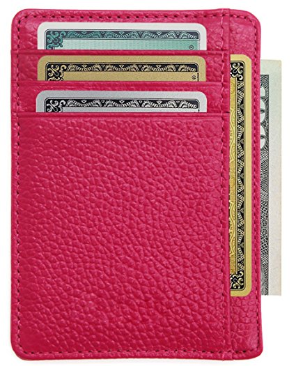 Zhoma RFID Blocking Wallet Slim Front Pocket Leather Card Holder with ID Window - Rose